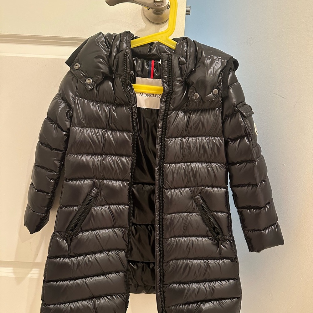 Moncler Kids Shiny Black Quilted Puffer Coat with Hood